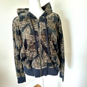 Johnny Was Zuri Velour Zipper Up hoodie with gold butterflies Size Small